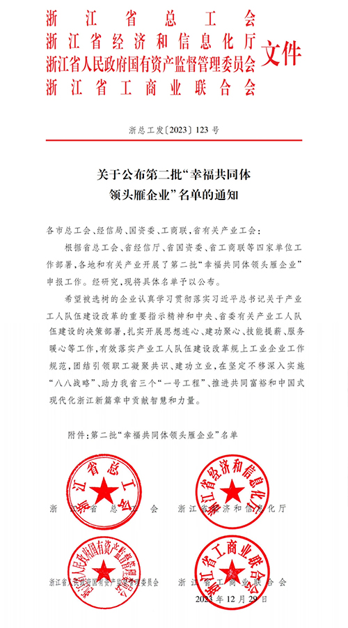 喜訊 | 精華股份榮獲浙江省 “幸福共同體企業(yè)領(lǐng)頭雁行動(dòng)”榮譽(yù)(圖1)